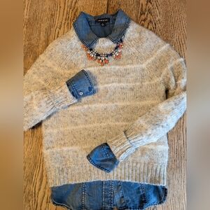 J Crew Marino Wool Gray/ White Sweater XS